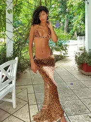 Conjunto de Bikini de 3 piezas con estampado de leopardo, ropa de playa Sexy, Bikinis triangulares, traje de baño con falda para la playa, traje de baño A1554 2024