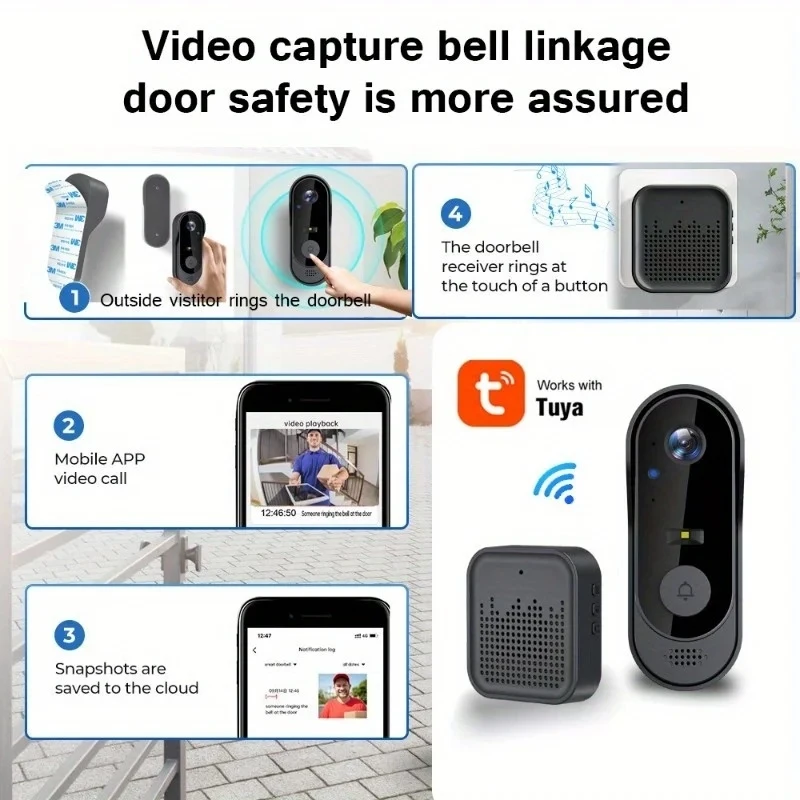 Tuya WiFi Home Smart Video doorbell Outdoor bidirectional HD door eye camera 1080P support SD card cloud storage waterproof image 5
