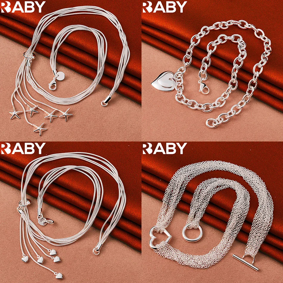 

URBABY 925 Sterling Silver 45cm Geometric Necklace For Women Men Charm Trend Birthday Gifts Fashion Party