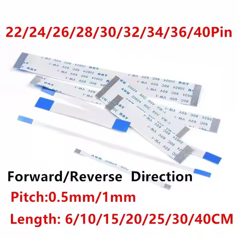 10PC FPC FFC Ribbon Flexible Flat Cable 22/24/26/28/30/32/34/36/40Pin Pitch 0.5MM 1.0MM AWM 20624 80C 60V 6/10/15/20/25/30/40CM