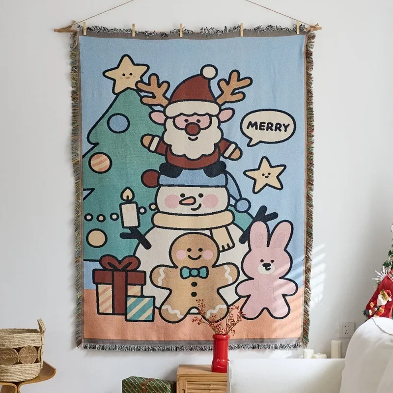 New Christmas Tapestry Sofa Cover Decorative Blanket for Homestays RVs Tents Atmospheric Rug Holiday Decorations