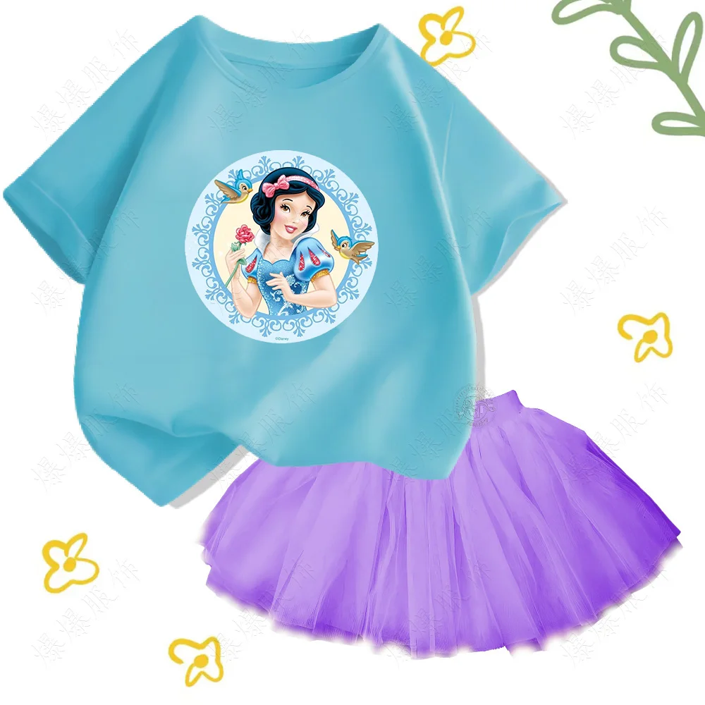 T-shirt in cotone bianco come la neve stampata in cartone animato per bambini più gonna in tulle set ragazze baby fashion casual dance party dress