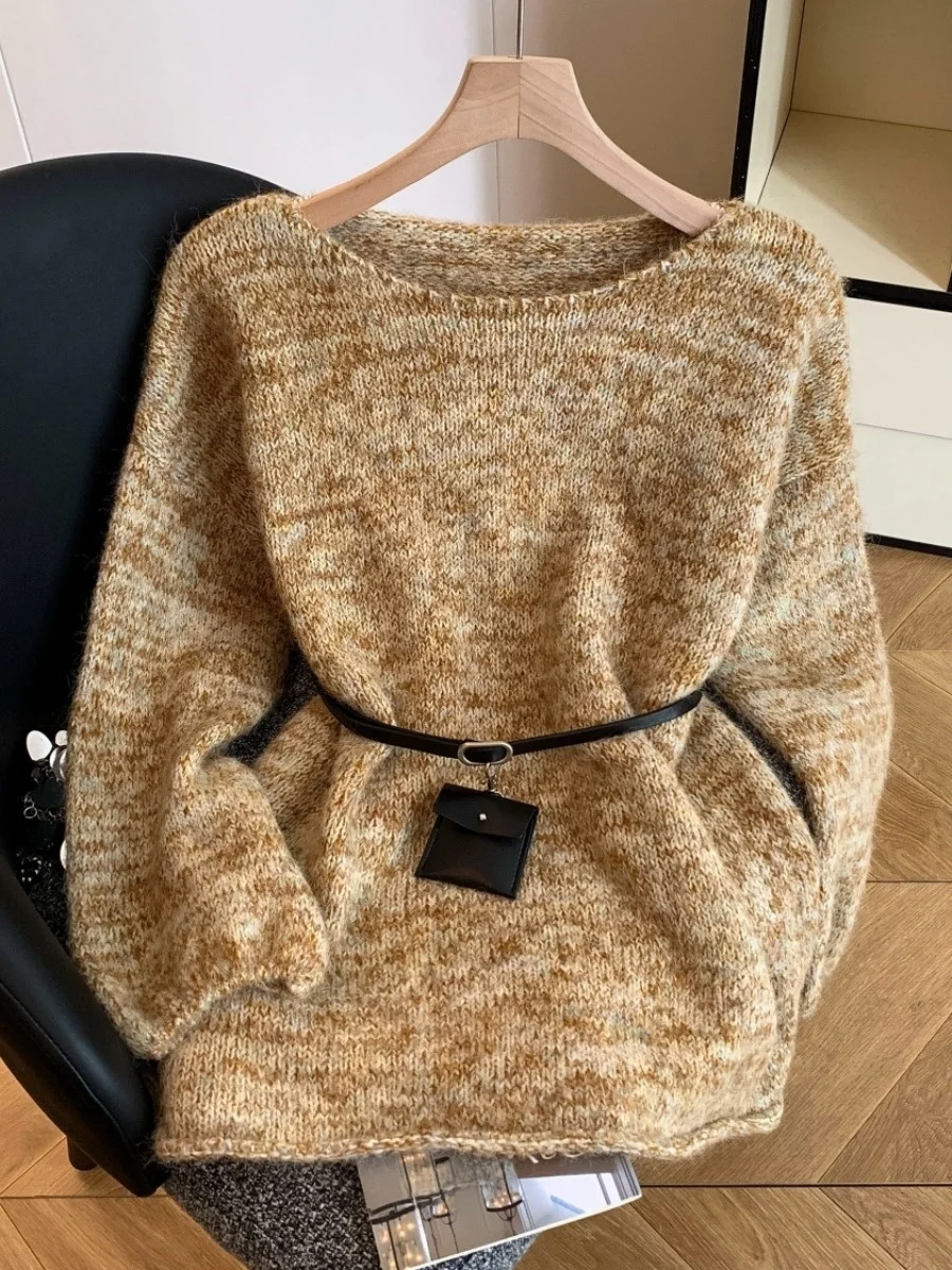 

Thiened Camere Sweater Women's Loose Sle Autumn Winter Korean Version Self-Kept Model with Waist Bag Decorative Element