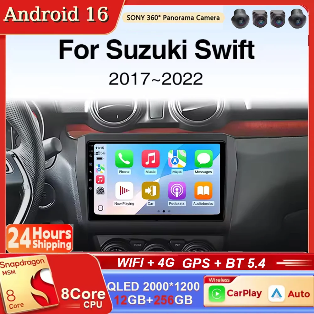 Radio Multimedia para Auto con Android 16 y Carplay, Reproductor de Video, Navegación GPS, Unidad Principal, WIFI, RDS, para Suzuki Swift 2017 2018 2019 2020 2021