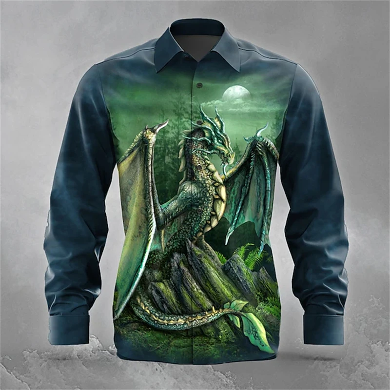 Shirts for man Vintage Men's Long-sleeved Shirt Fashionable Casual Vacation Button Shirts Daily Autumn Lapel 3D Print Men's Wear