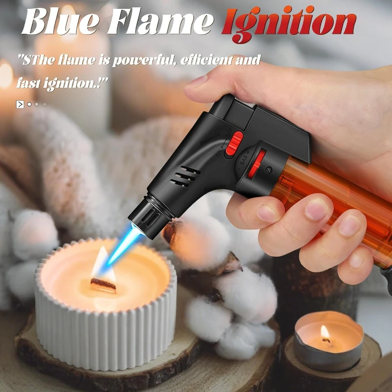 Jet Flame Refillable Butane Windproof Lighter Portable Gas Igniter  Tool for Lighting Candles Fireplaces  Household & Outdoor