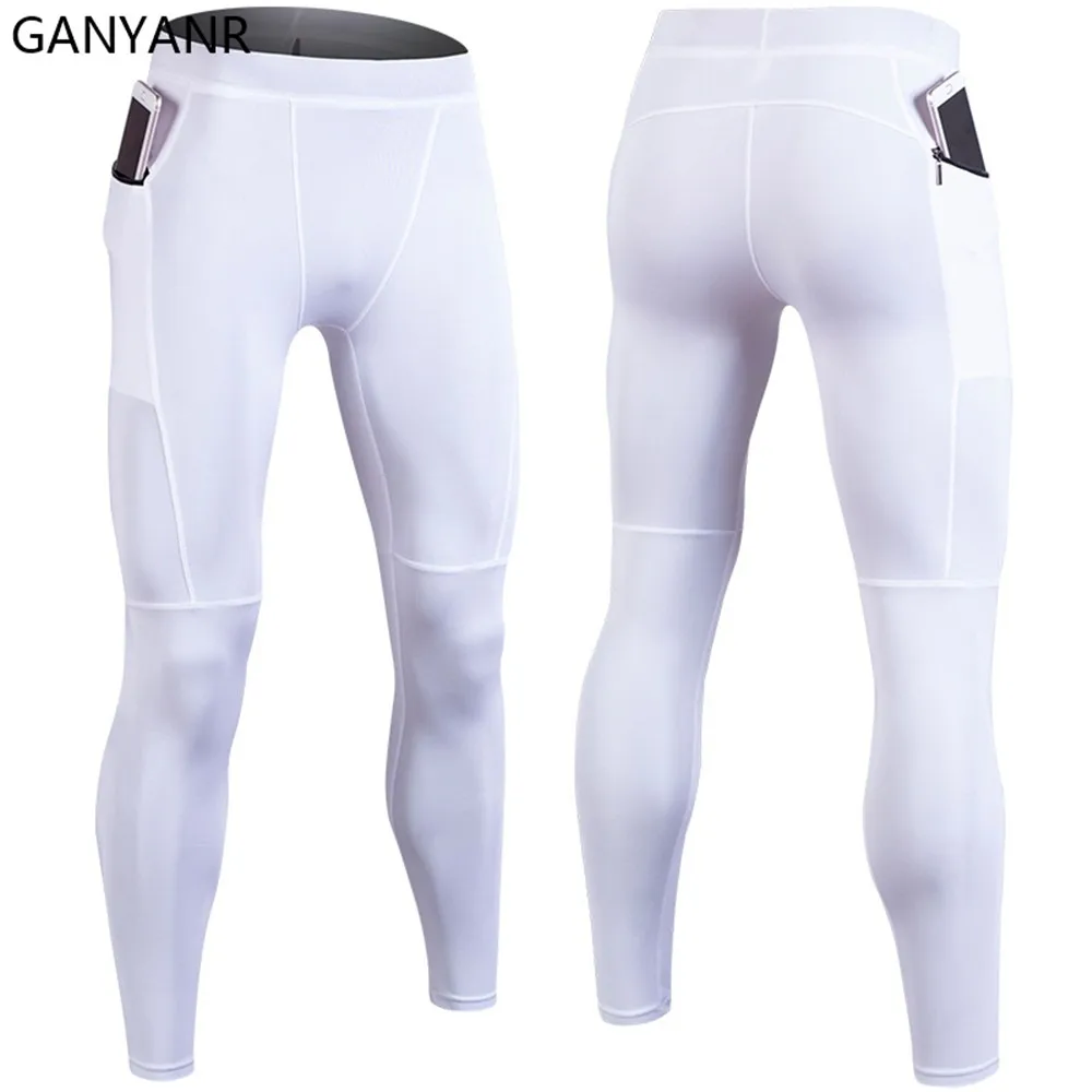 GANYANR Performance Running Tights Men Compression Pockets Leggings Cargo pants Sports Football gym soccer basketball Tracksuit