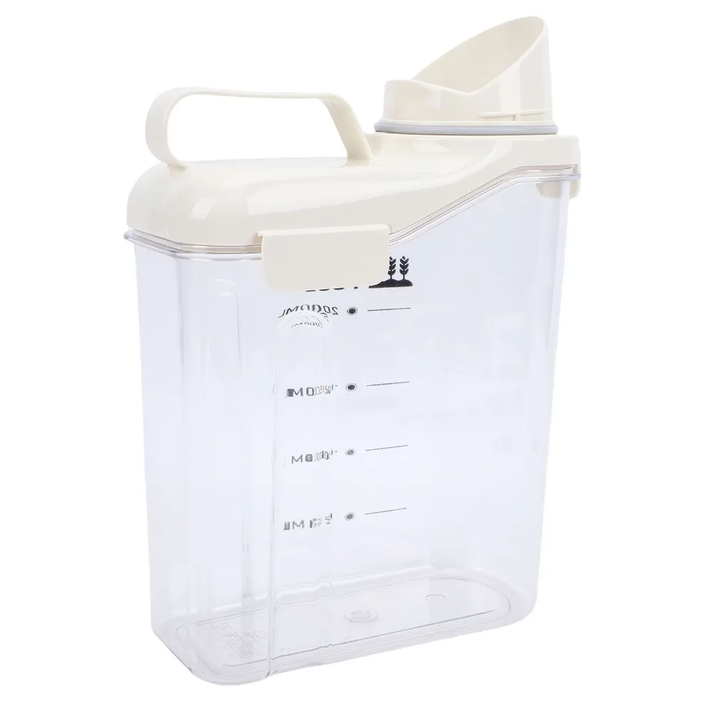 Durable PET Plastic Rice Storage Container 2300ml Beige Cereal Dispenser Food Storage Canister Kitchen Storage