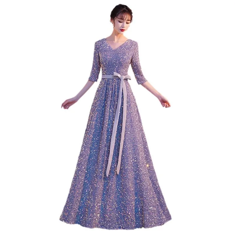 

Spring/Summer New Style Host Piano Performance Banquet Conductor Evening Dress Grand Chorus Performance Dress Female