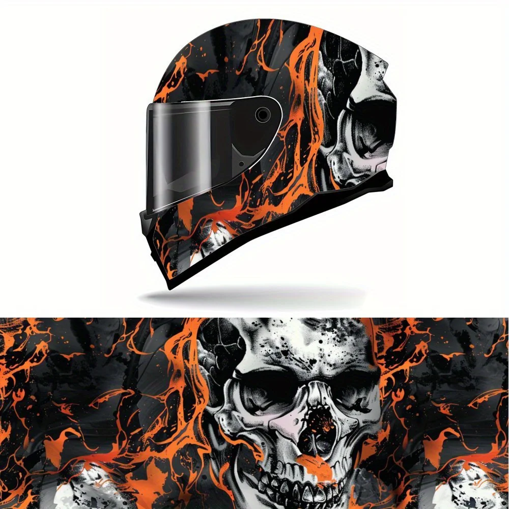 

Intense Skull Flames Full Face Helmet Vinyl Wrap Sticker, Durable PVC Material, Artistic Aesthetic Graphic Decal for Motorcycle