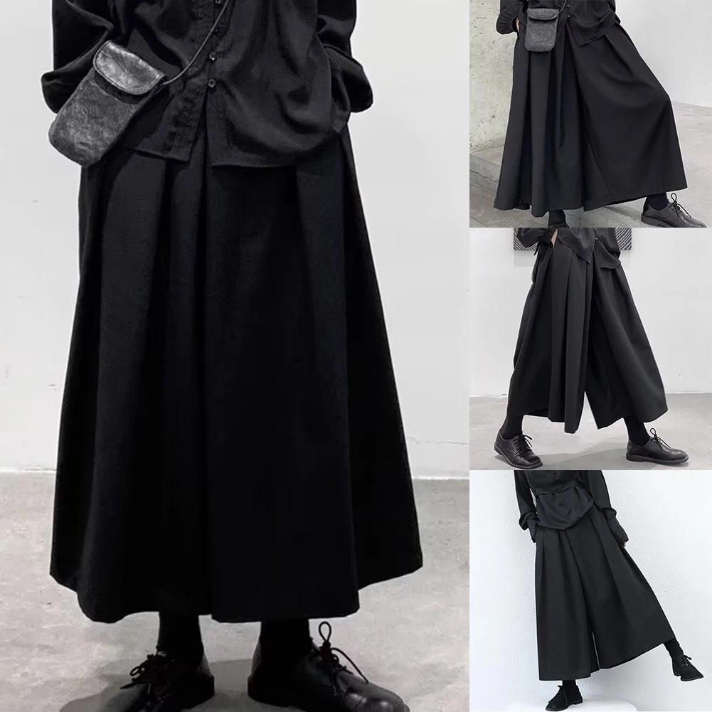 Men/male Gothic Dark Style Loose Cropped Hakama Wide Leg Design Sense Samurai Pants Casual Solid Color