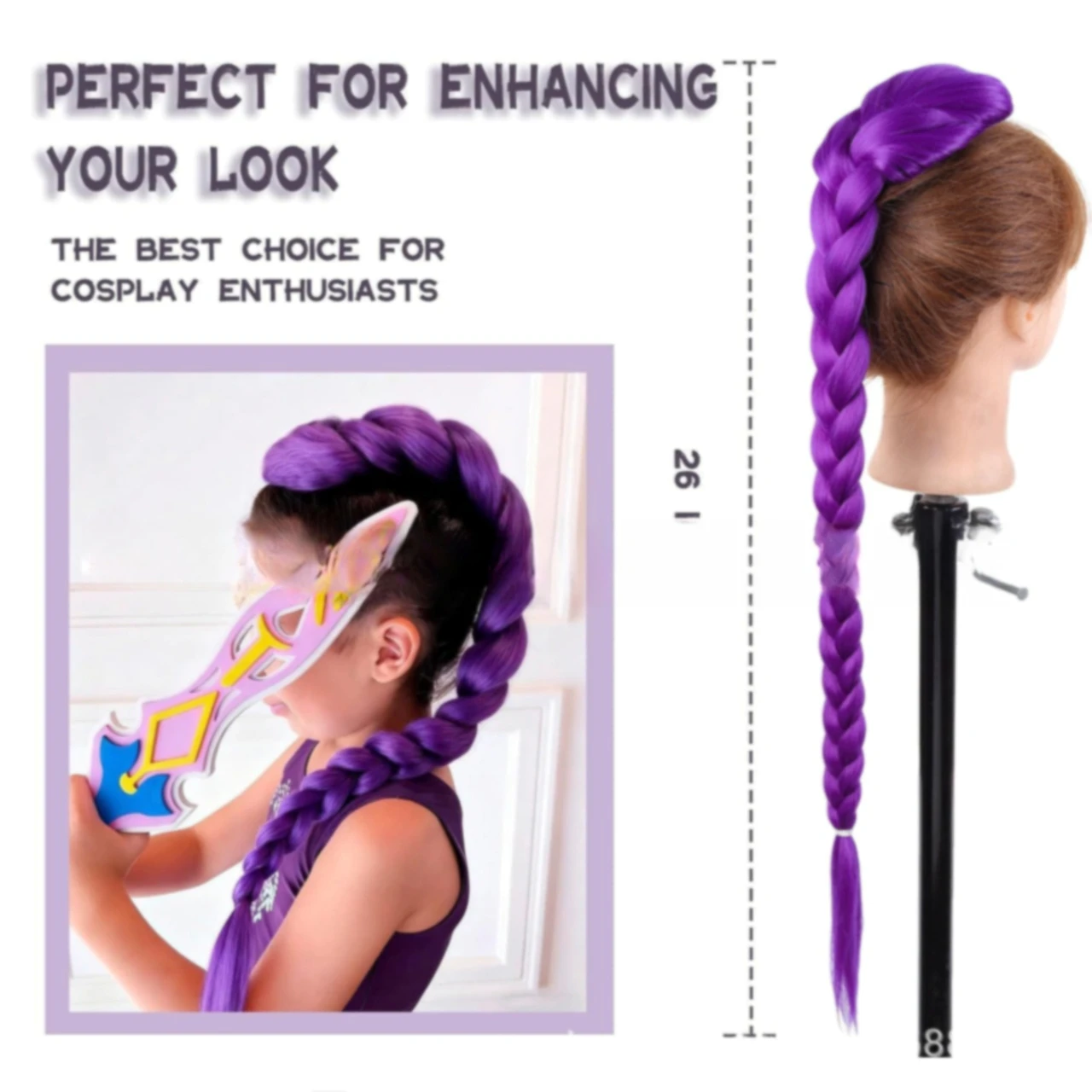 Trecce viola Coda di cavallo 26 pollici Capelli lunghi Estensioni Rumi Trecce Parrucca cosplay per la festa in scena Costume di Halloween Cosplay