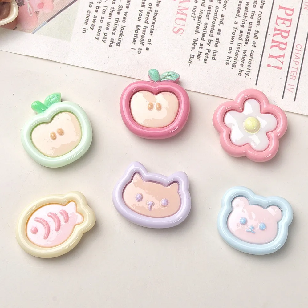10pcs Mini Kawaii Cute Apple Fish Flower Flat Back Cabochons Scrapbook Diy  Party Hairpin Accessories Home Decoration Craft