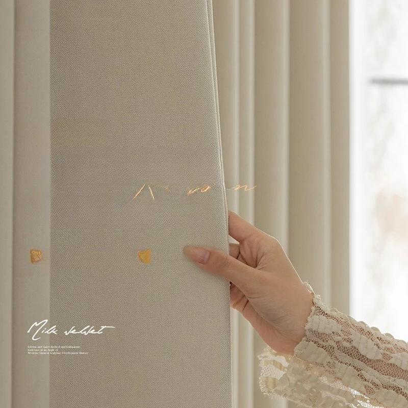 Chenille Thickened Full-Blackout Curtain Light Luxury French Cream Style Embroidered Curtains for Living Dining Room Bedroom