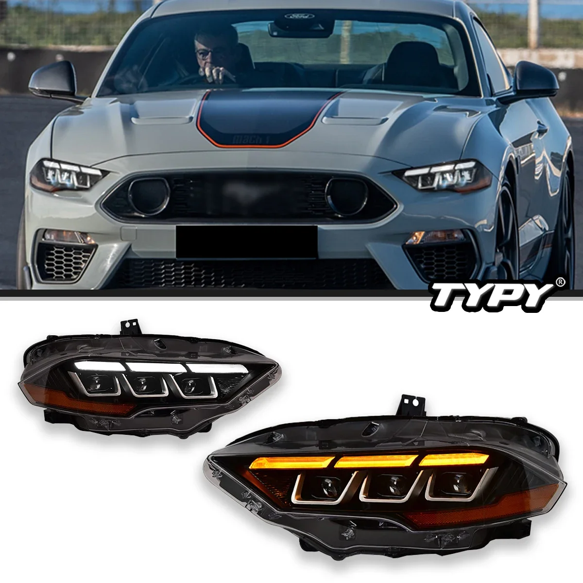 

Автомобильные фары TYPY для Ford Mustang, фары 2018-2023, светодиодные фары для проектора, дневные ходовые огни, автомобильные аксессуары