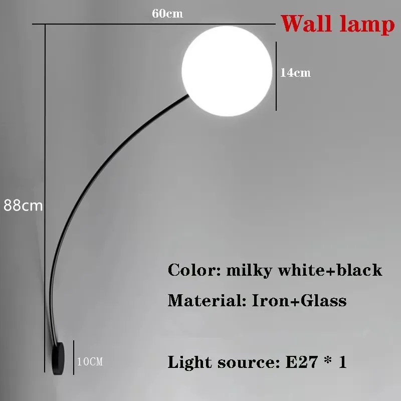 Minimalistische LED lange visserijwandlamp Witte glazen bollamp Slaapkamer naastlamp Woonkamer Restaurant Gangpad achtergrondlamp