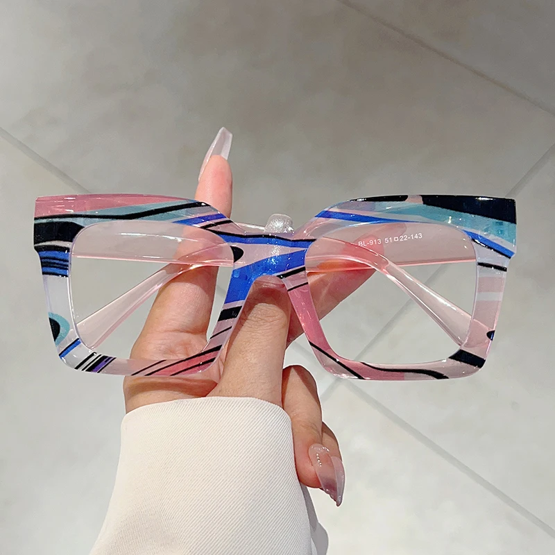 KAMMPT Fashion Colorful Stripe Oversize Glasses Stylish Brand Design Eyewear Personalized Square Decor Chic Frame for Women\'s