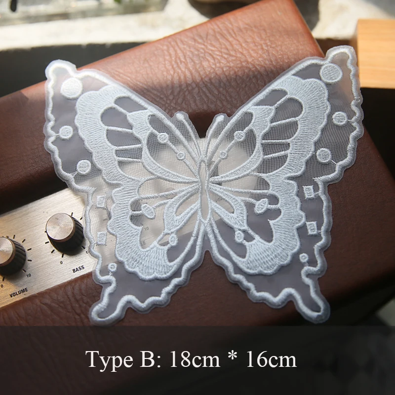 1 Piece White Color Organza Butterfly Patches Appliques for Clothes Sewing Supplies DIY Dress Accessories