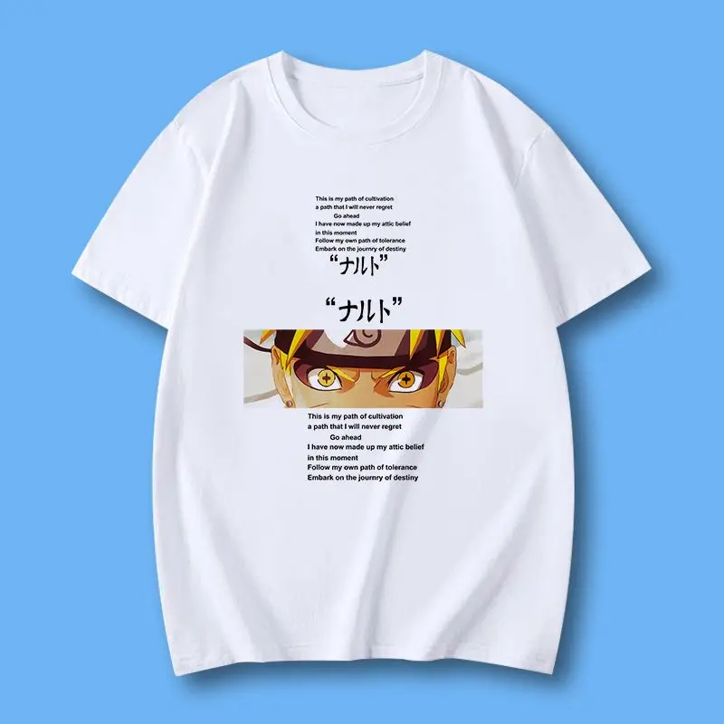 

Anime Ninja Tee 2025 White Cotton T-shirt Blonde Hair Blue Eyes Training Pose Orange Black Design Summer Casual Streetwear