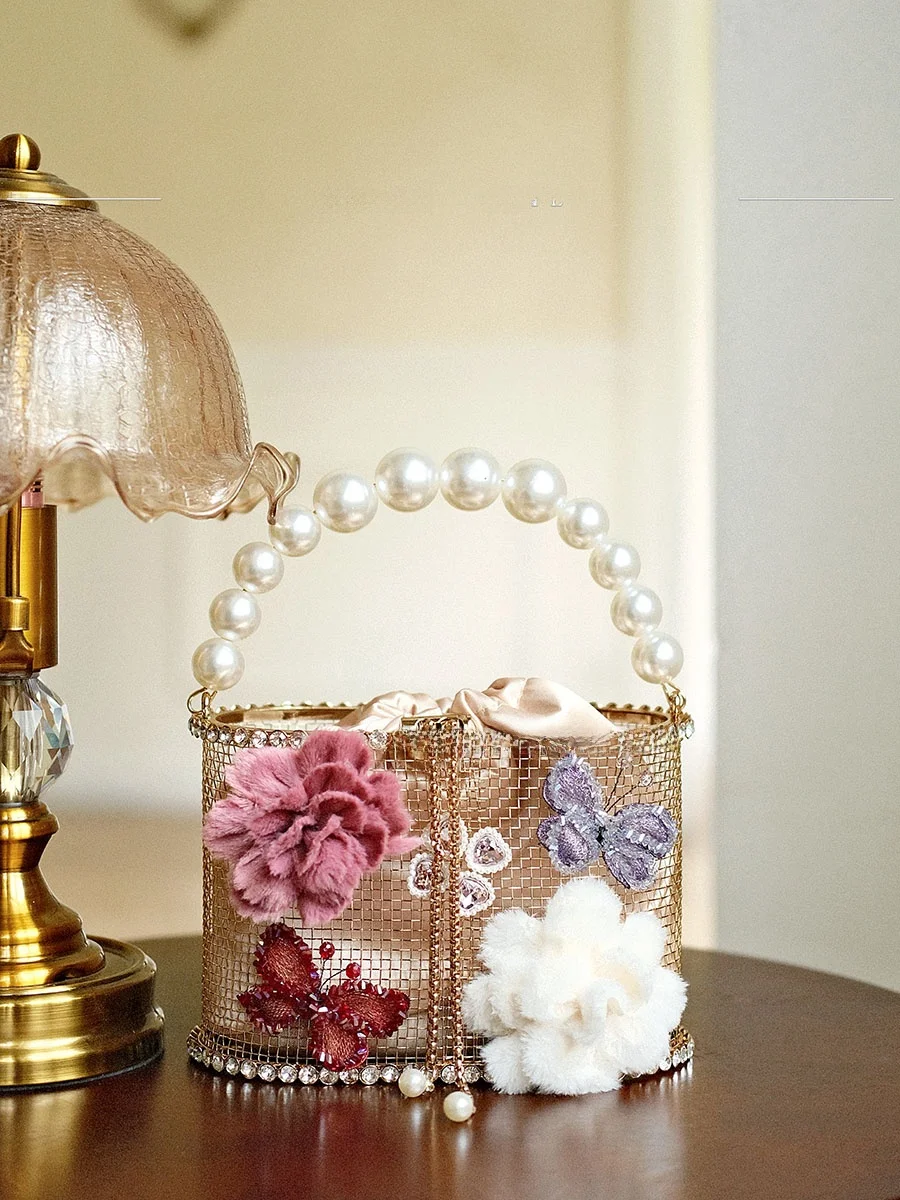 ugals-autumn-winter-furry-flower-shiny-rhinestone-bucket-handbag-women's-crossbody-party-bag-sweet-college-style