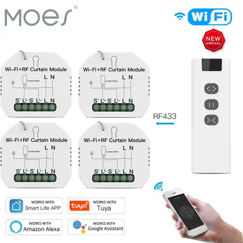 MOES Tuya WiFi RF 롤러 블라인드 전동 커튼 제어 모듈 – 리모컨 포함, 셔터 스위치, 썬스크린, Google Home 및 Alexa 호환
