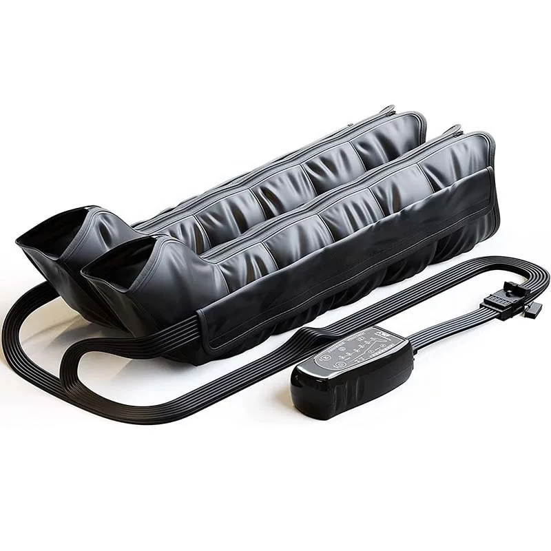 Wireless Rechargeable Air Pressure Leg Massager, Air Wave Compression Therapy Device, Optional 4/6/8 Chambers, Black