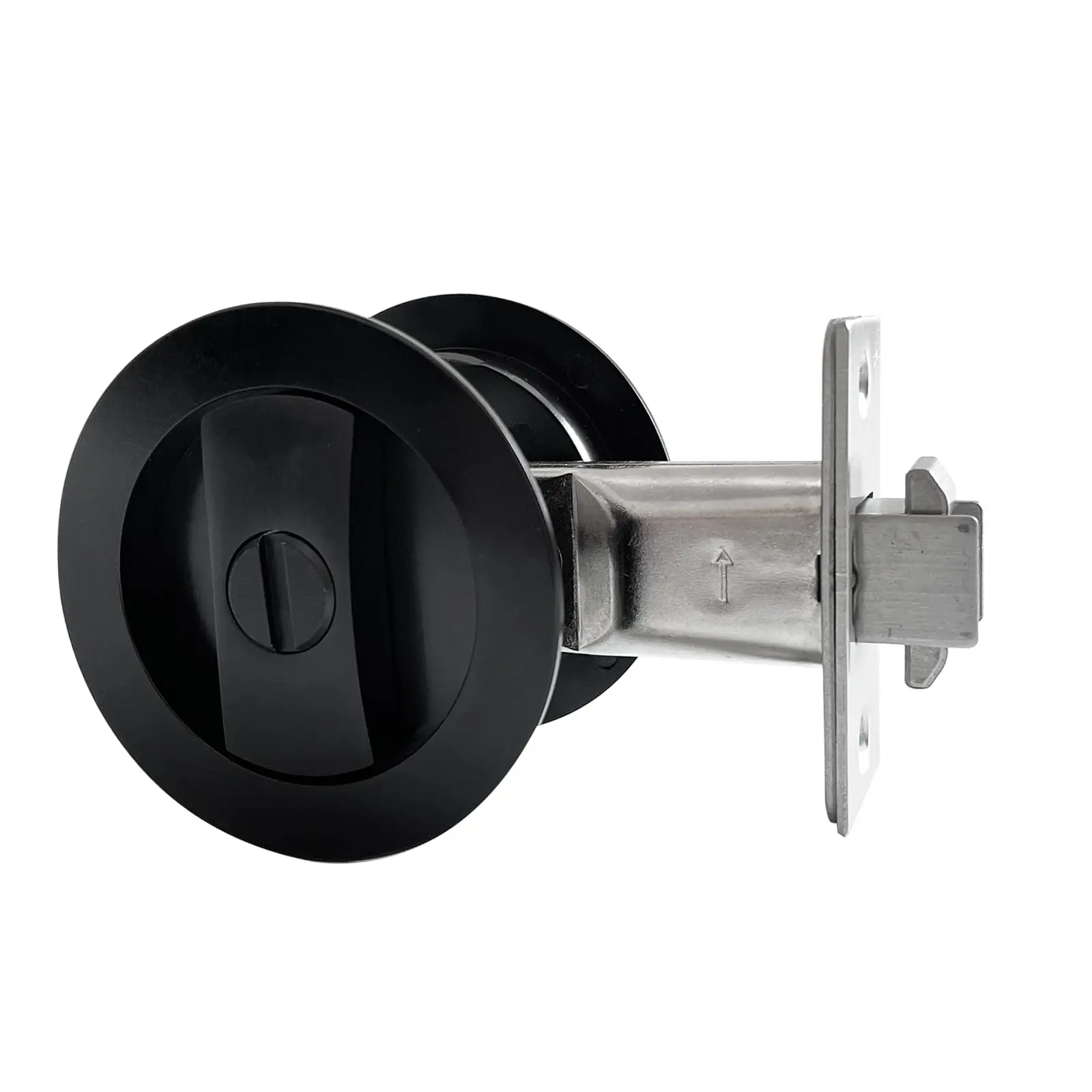 Round Pocket Door Lock with Keys Recessed 2 Sided Handle Hardware for Privacy Barn Door and Sliding Door with Latch