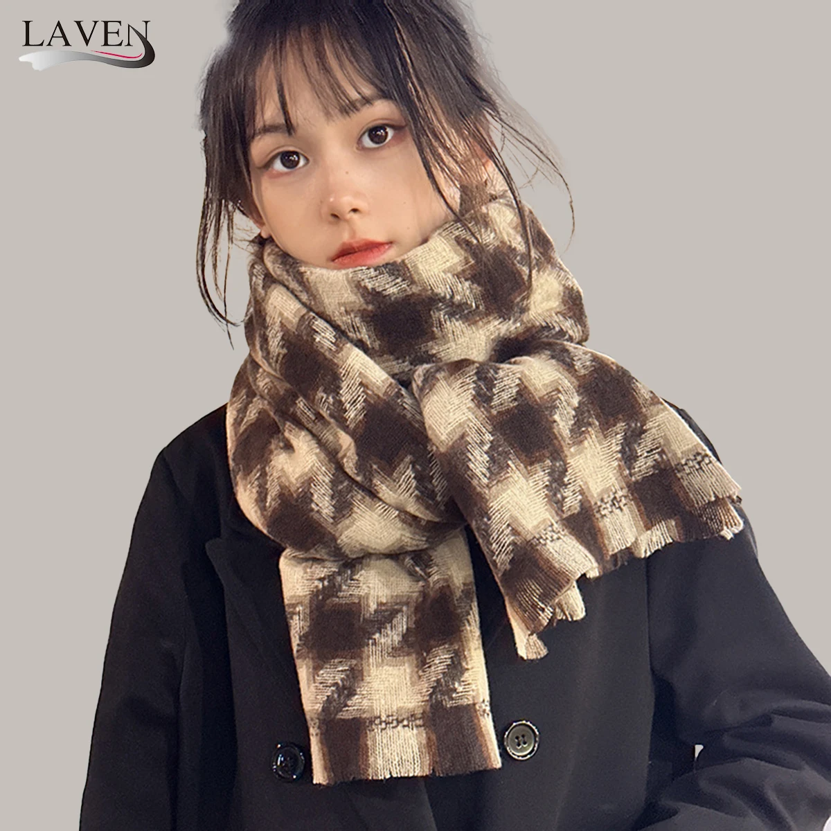 

Winter Houndstooth Pashmina Scarf For Woman Winter Warm Shawls Ladies Thickened Soft Wraps Cashmere Like Neckerchief Muffler
