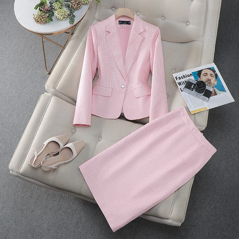 ZJYT Office Lady One Button Blazer Skirt Sets Women's Suit Elegant Conjuntos Para Mujeres 2 Piezas Work Outfit White 2025 Spring