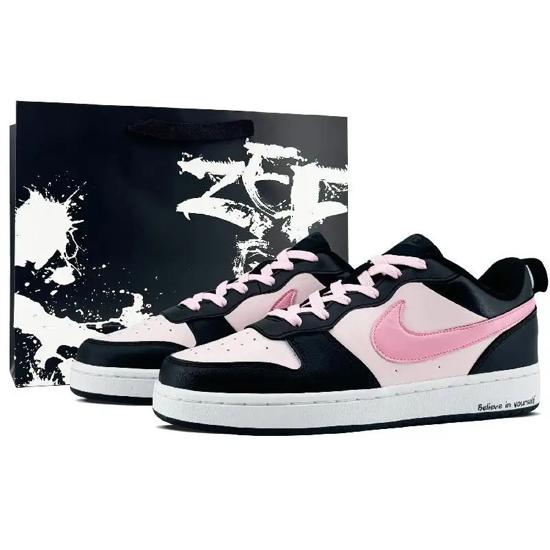 

【Customize】Nike Court Borough Skateboarding Shoes Women's Low-top Black/pink Sneakers shoes BQ5448-115