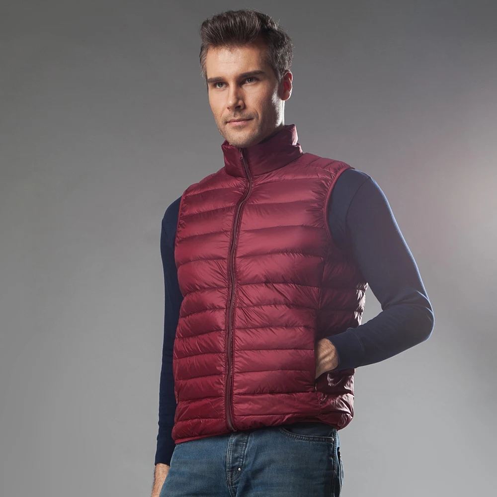 Rompi Bulu Bebek Putih 90% Musim Dingin 2026 Rompi Saku Portabel Pria Jaket Tanpa Lengan Solid Hangat Ringan Kasual Pria