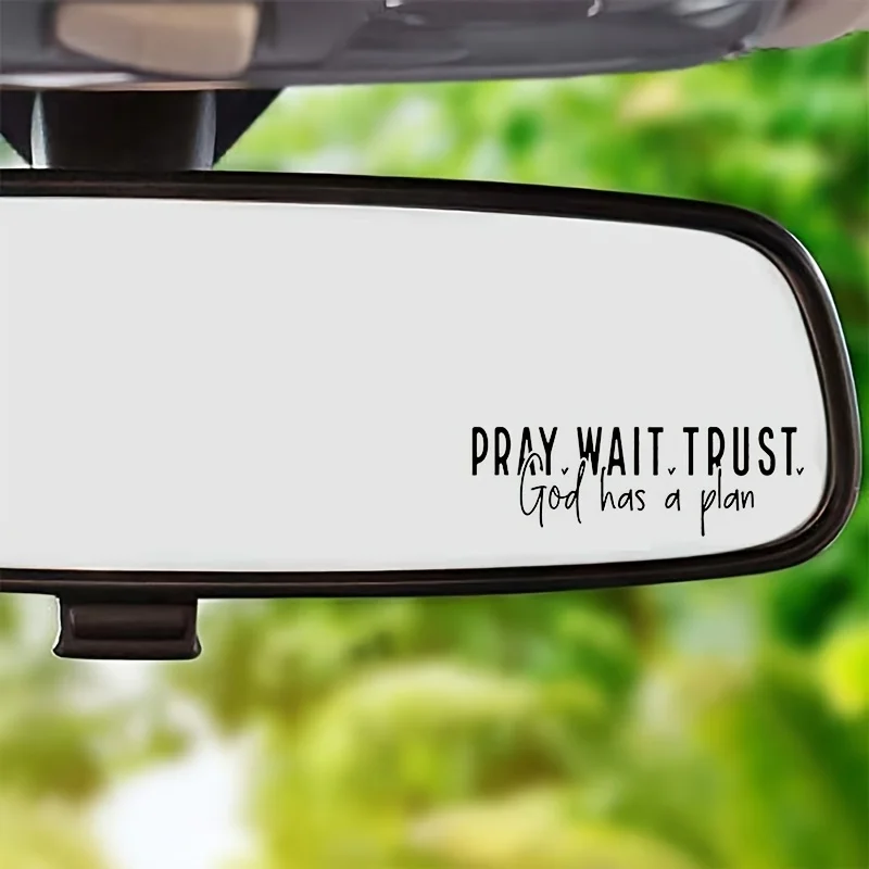 Pray Wait Trust God Sticker Christian Faith Vinyl Decal Car Rearview Mirror Funny Quote Inspirational Decor Gift