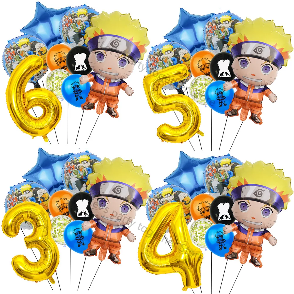 9Pcs Foil Ballon Set Narutoed Anime Figure DIY Party Supplies 18in Round Star Inflate Helium Globos 32in Number Ball Party Decor