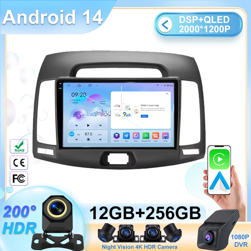 

Car Radio Multimedia Video Player For Hyundai Elantra 4 HD 2006-2012 Wireless Carplay Android Auto Navigation Stereo Head Unit