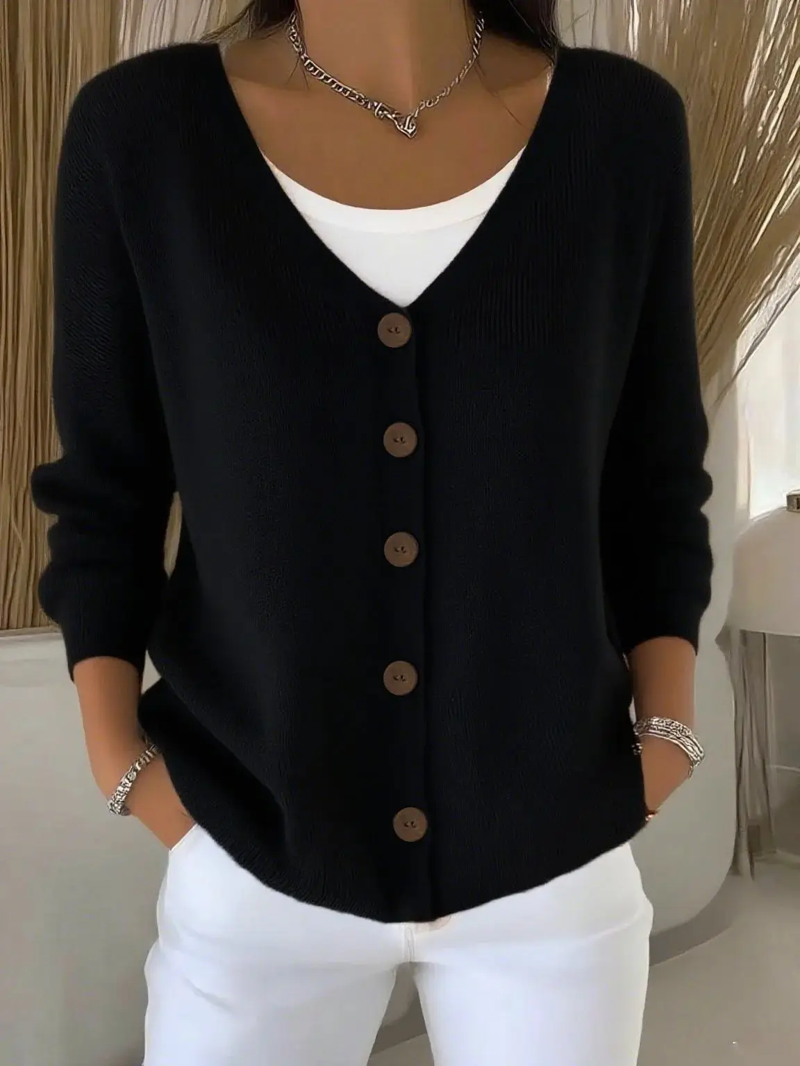 Cárdigan de Punto Casual de Color Sólido, Estilo Europeo y Americano, Novedades de Otoño/Invierno para Mujer