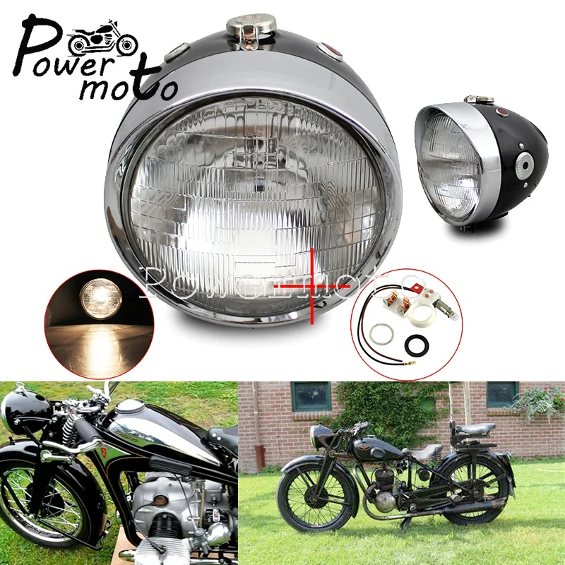 

Motorcycle 12V 6V Cafe Racer Retro 7" Headlight Halogen Headlamp Lights For Zundapp MW/M1/M1M/M1S/M72/R12/R75/R51/R61/R66/R71