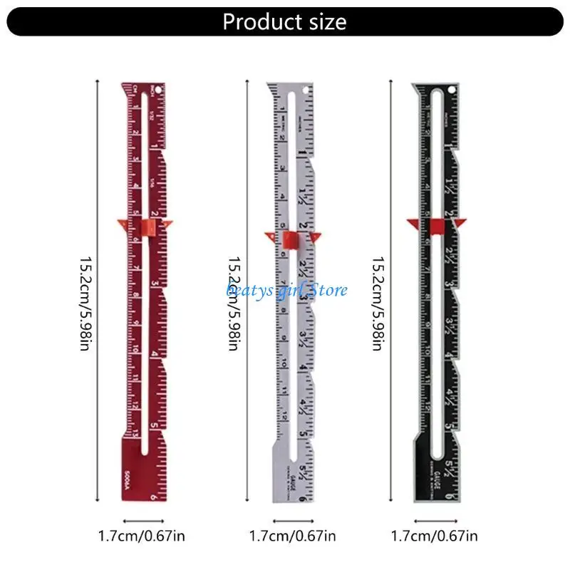C7AB 6 Inci Pengukur Jahit Geser Logam Alat Ukur Penggaris Quilting Kain Penggaris Pengukur Tambal Sulam untuk Rajutan Quilting
