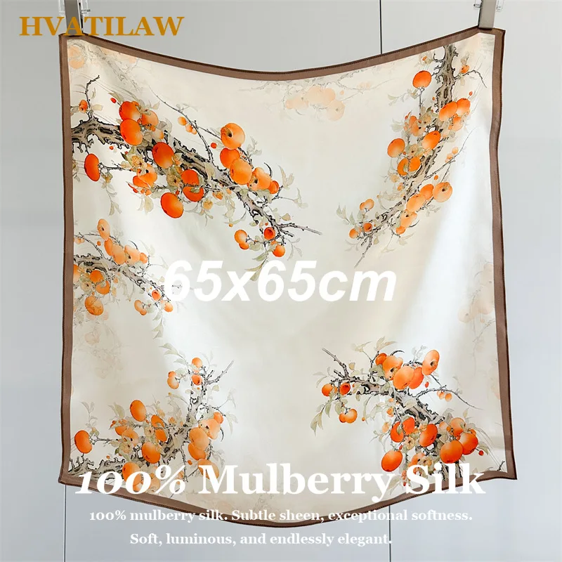 

100% Real Silk Scarf 65x65cm Small Square Silk Twill Neckerchief Women Luxury Designer Print Neck Scarf Hair Bandana Shawl Wrap