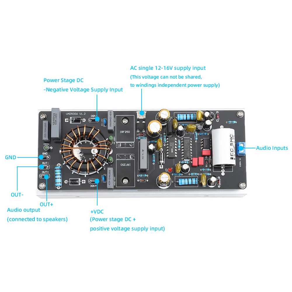 AIYIMA karta audio klasy D Hifi Mono 500W cyfrowy wzmacniacz mocy IR2110 dla domu DIY głośniki wzmacniacz z grzejnikiem