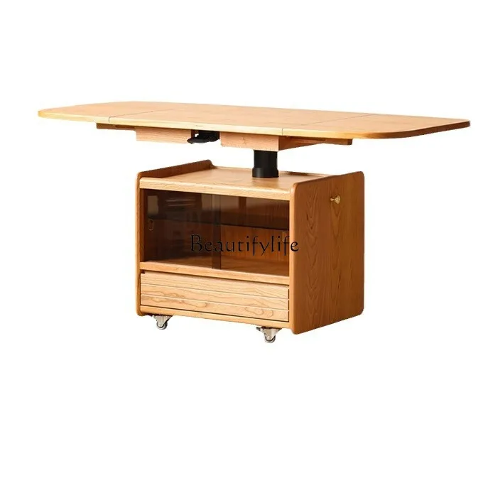 Modern cherry wood potato lift folding coffee table movable coffee table log wind