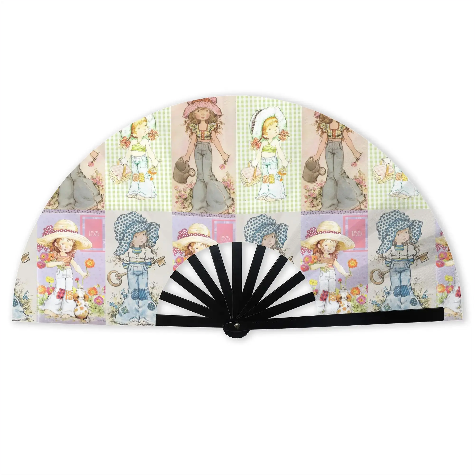 S-Sarah Manga Kay   Folding Hand Fan DIY Children's Painter Polyester Fabric Fan Fashion Summer Accessory Decorative Fans