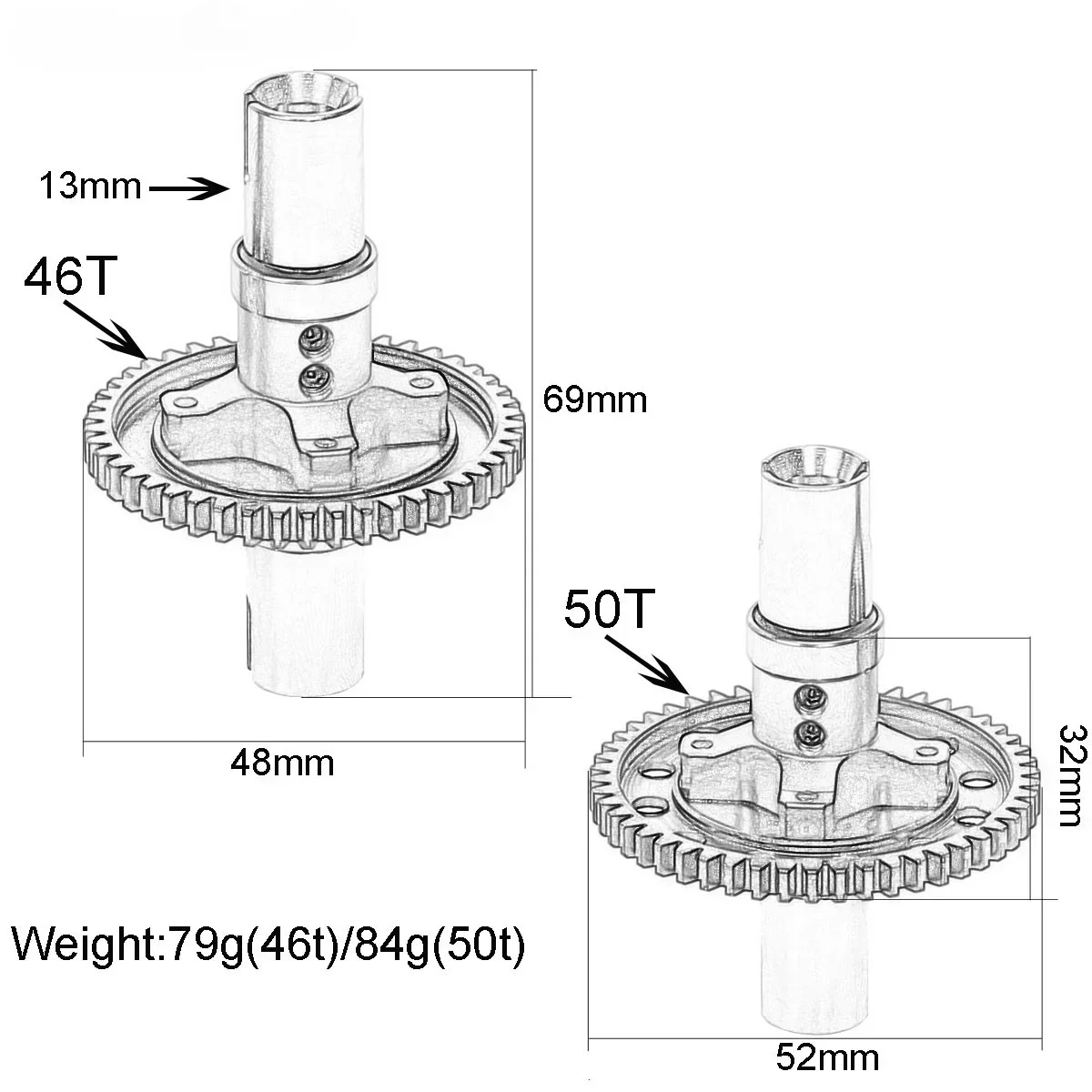 Assembled 46T/50T Spur Gear #ARA310959 Center Diff Set For RC CAR Arrma 1/7 1/8 6S Mojave Karton Typhon Outcast Talion Notorious