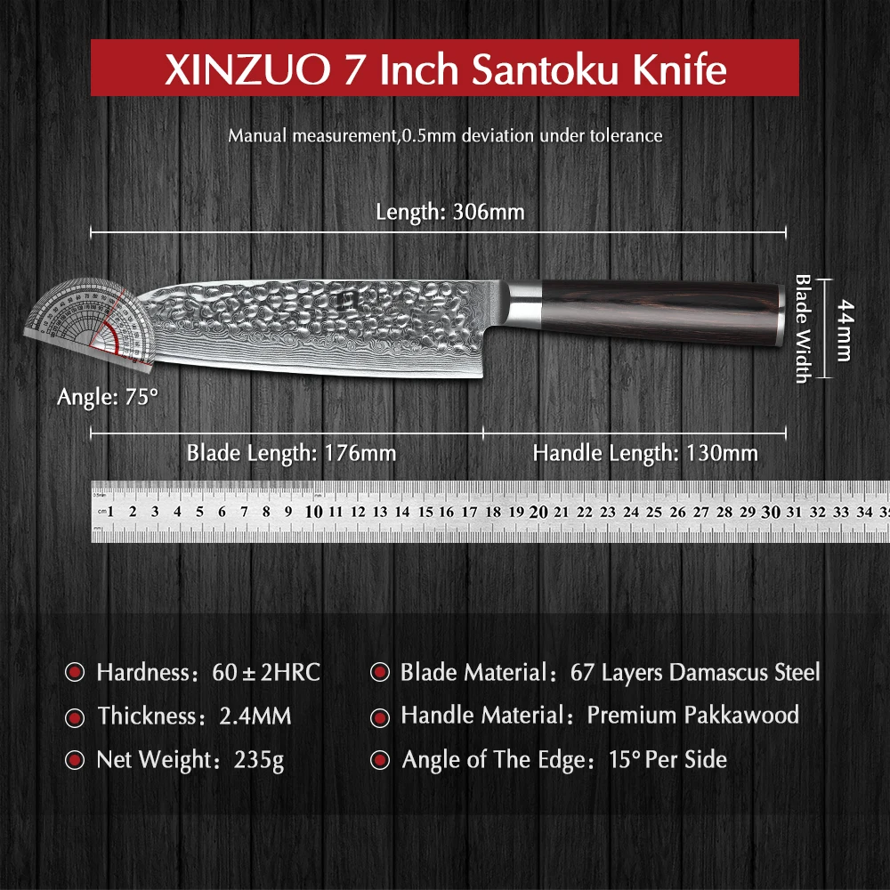 Imagem -02 - Xinzuo-damascus Steel Kitchen Knives Santoku Knife Qualidade Chef Japonês Slice Knives Kurkawood Handle Aço Inoxidável