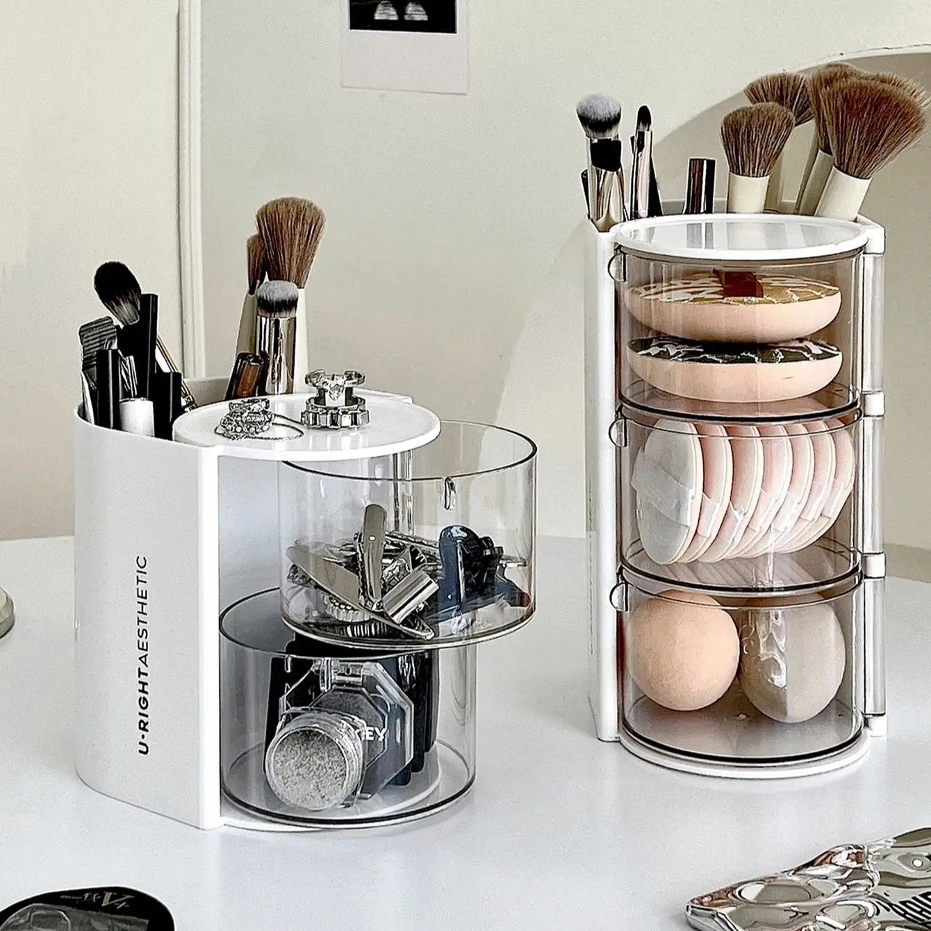 Desktop Rotating Makeup Brush Storage Cylinder, Powder Puff, Eyebrow Pencil, Beauty Egg, Dustproof Cosmetics Storage Box