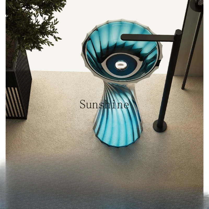 

Natural resin floor-to-ceiling column basin Household hotel strip crystal wash basin