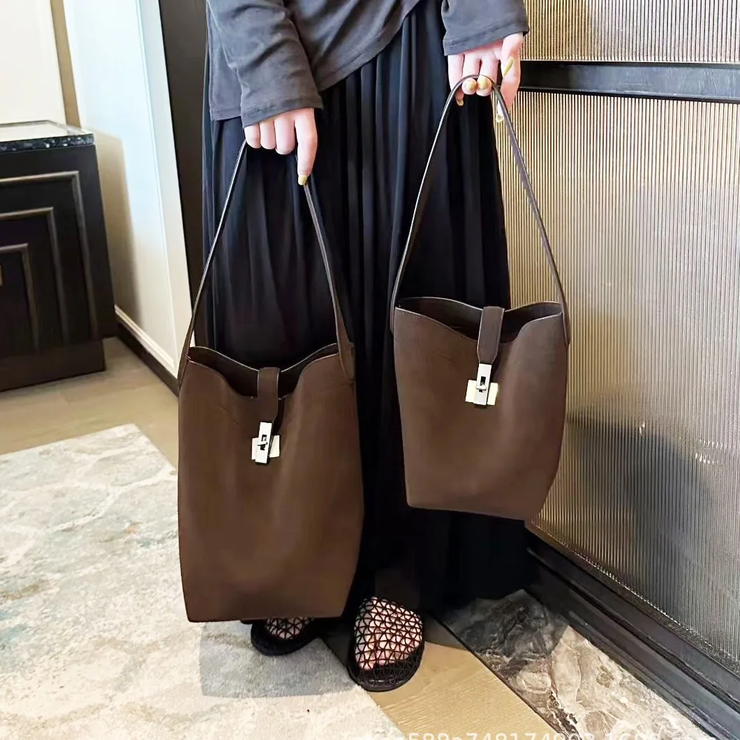 

Retro suede bucket bag women's high-end sense niche vintage tote bag large capacity commuting shoulder bag handbag