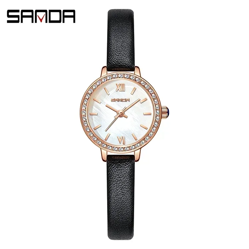 2024 Fashion Sanda Top Brand 1095 New Luxury Waterproof Steel & Leather Bracelet Design Ladies Elegant Women's Watch Reloj Mujer