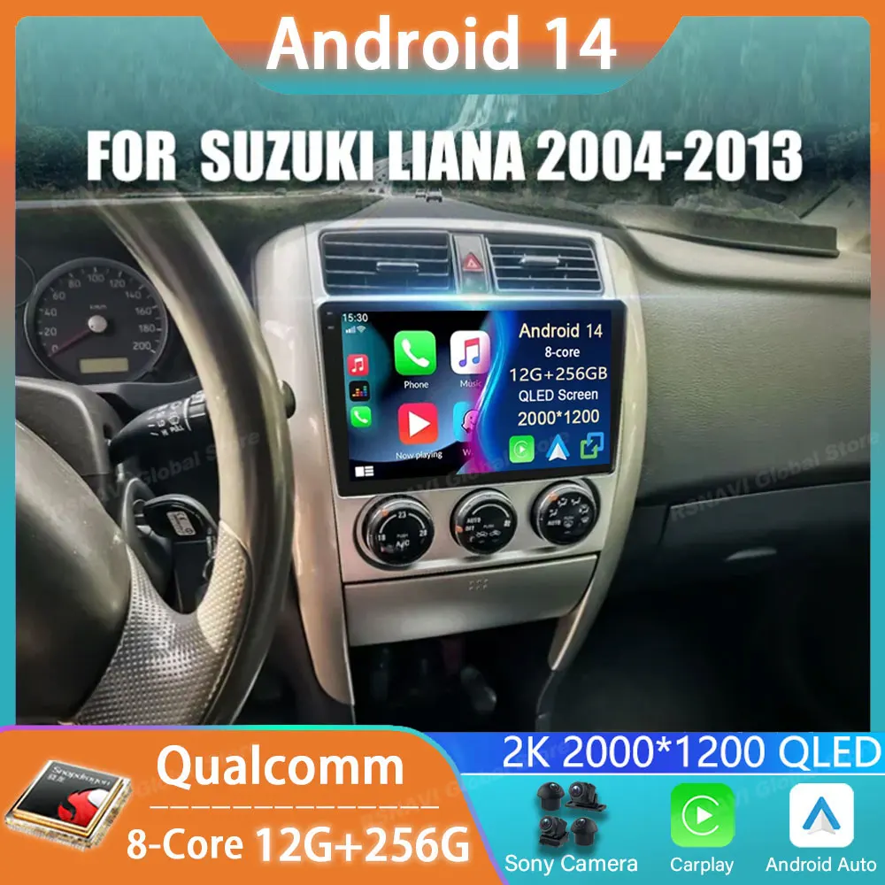 

Автомобильный радиоприемник Android 14 для Suzuki Liana 2004-2013, GPS-плеер Carplay, навигация, мультимедийная стереосистема, авто DSP BT 2din, головное устройство DVD