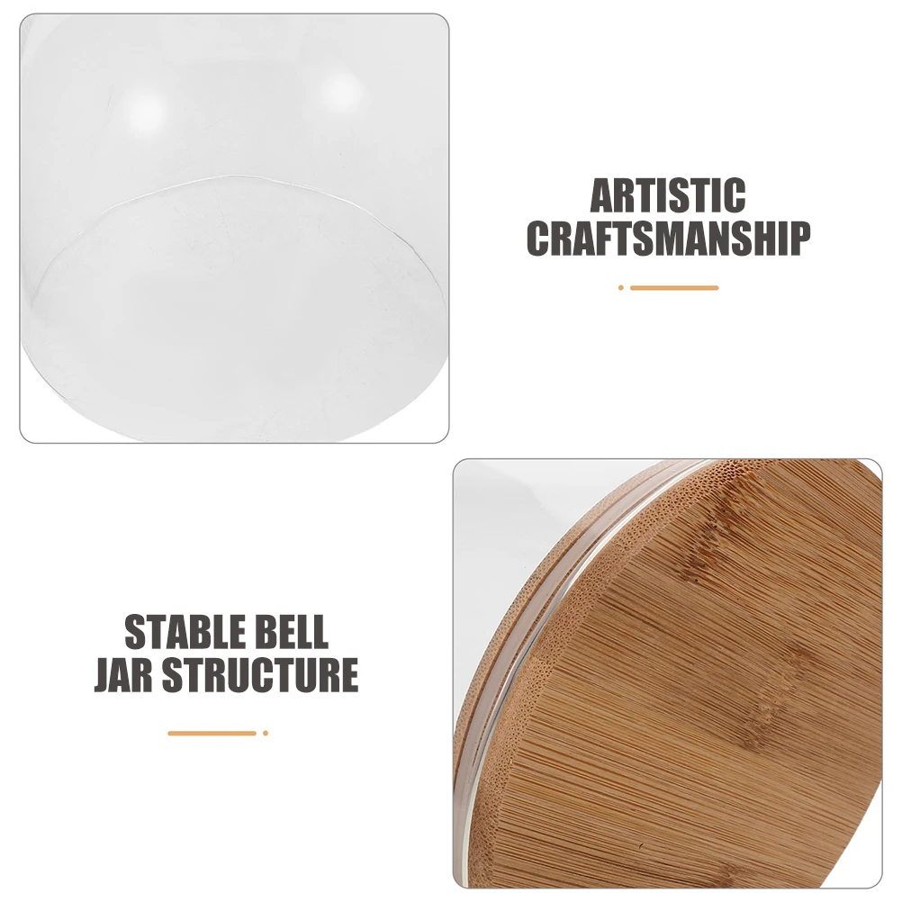 

1pc 5.89×5.89 Inch Clear Glass Cloche Dome with Bamboo Lid Base - Dustproof Display Cover for Preserved Flowers, Cake, Dessert