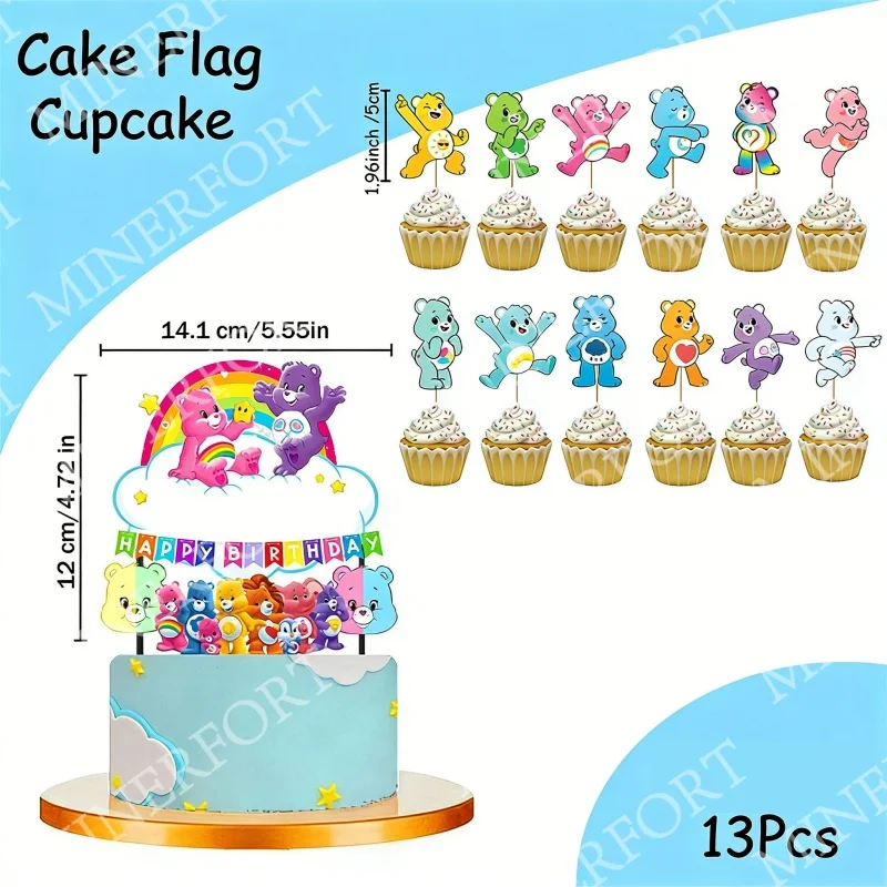 Care Bears Cupcake-Kuchenflagge Cartoon-Ornament für Geburtstag, Hochzeit, Babyparty, Festival, Picknick, Versammlung, Party-Dekoration – Detail 6